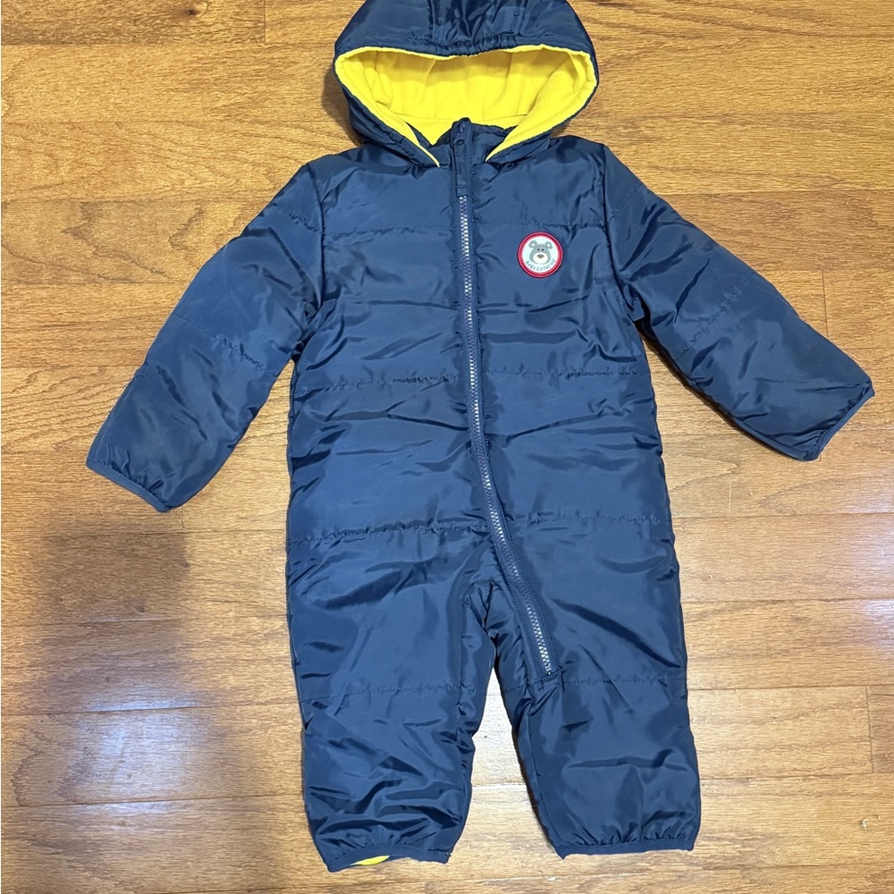Baby Gear Navy Snowsuit with Yellow Interior